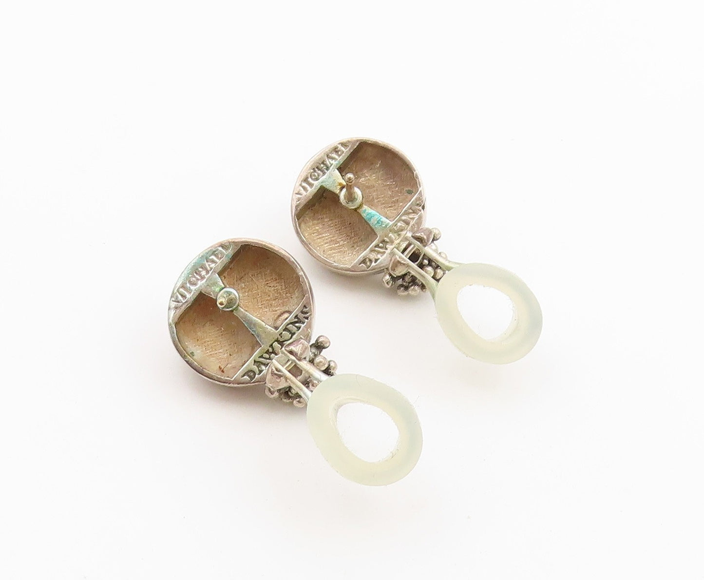925 Sterling Silver Vintage Earrings MICHAEL DAWKINS Chalcedony Beads  EG14491