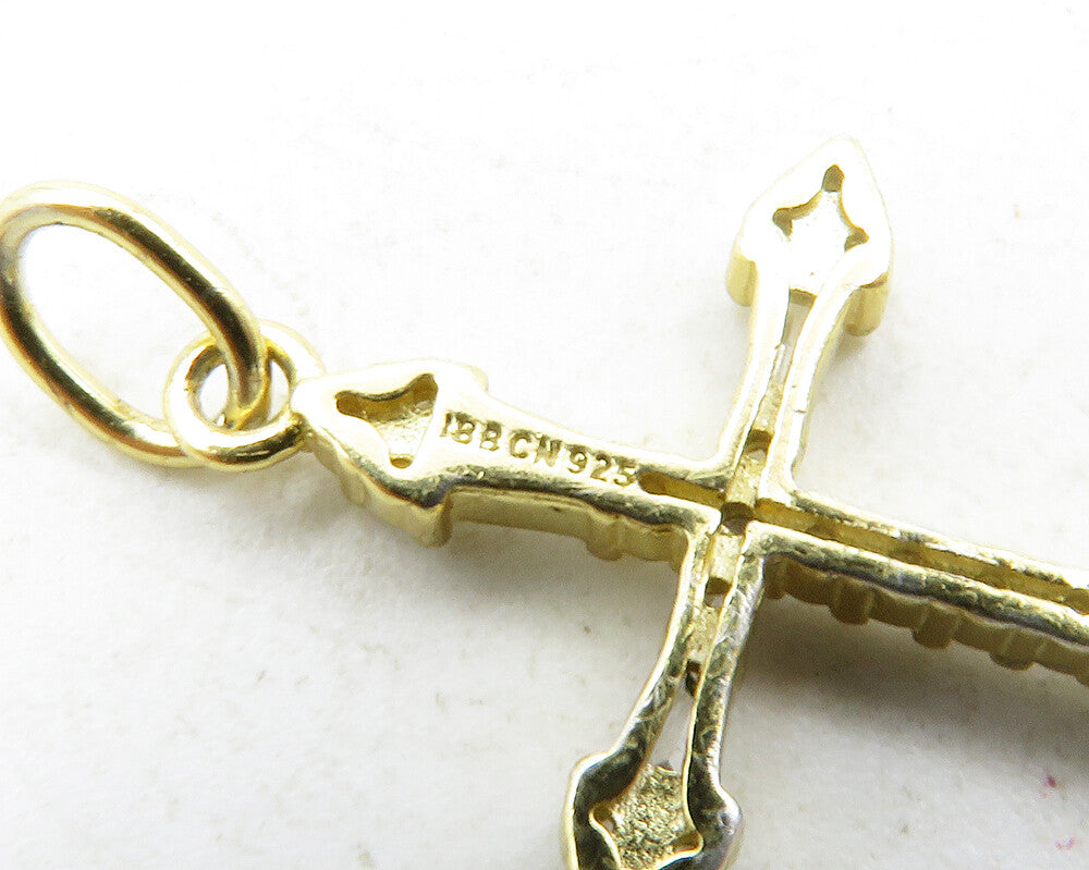 925 Sterling Silver  Petite Cubic Zirconia Religious Cross Pendant  PT10158