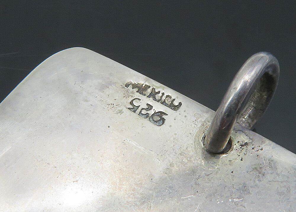 MEXICO 925 Sterling Silver  Vintage Shiny Love Hearts Square Pendant  PT16284