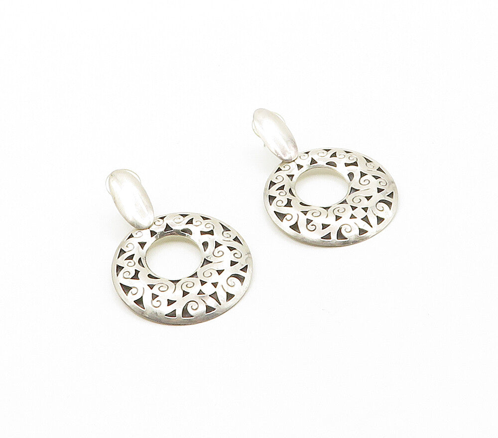 925 Sterling Silver  Vintage Shiny Cutout Swirl Detail Dangle Earrings  EG8345