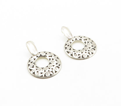 925 Sterling Silver  Vintage Shiny Cutout Swirl Detail Dangle Earrings  EG8345