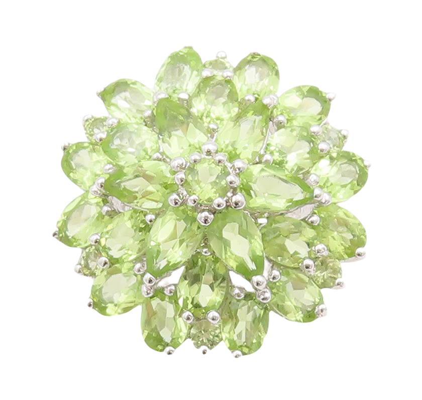 925 Sterling Silver Vintage Ring Marquise Cut Peridot Flower  Sz 6.5  RG29389