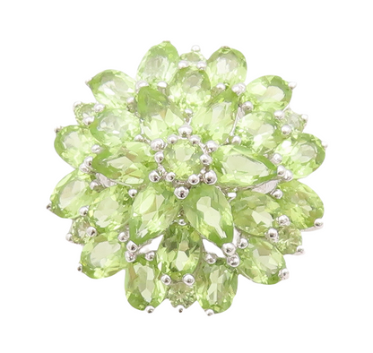 925 Sterling Silver Vintage Ring Marquise Cut Peridot Flower  Sz 6.5  RG29389