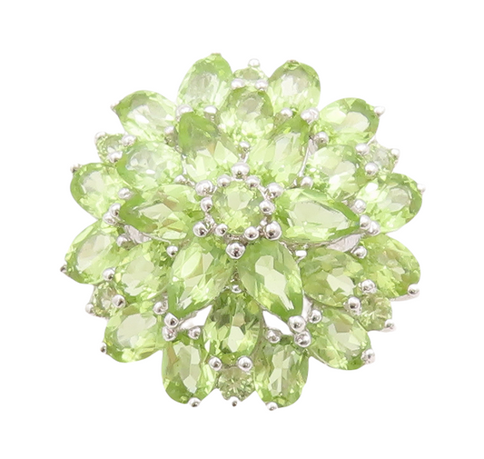 925 Sterling Silver Vintage Ring Marquise Cut Peridot Flower  Sz 6.5  RG29389