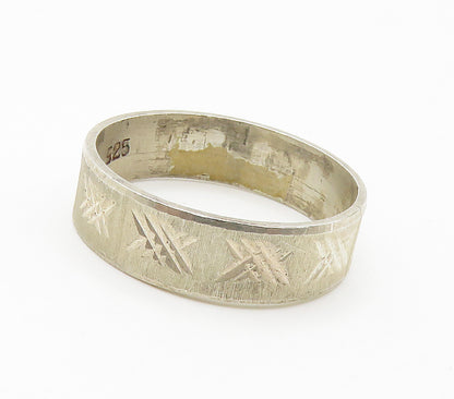 925 Sterling Silver  Vintage Shiny Etched Pattern Band Ring Sz 6  RG15477