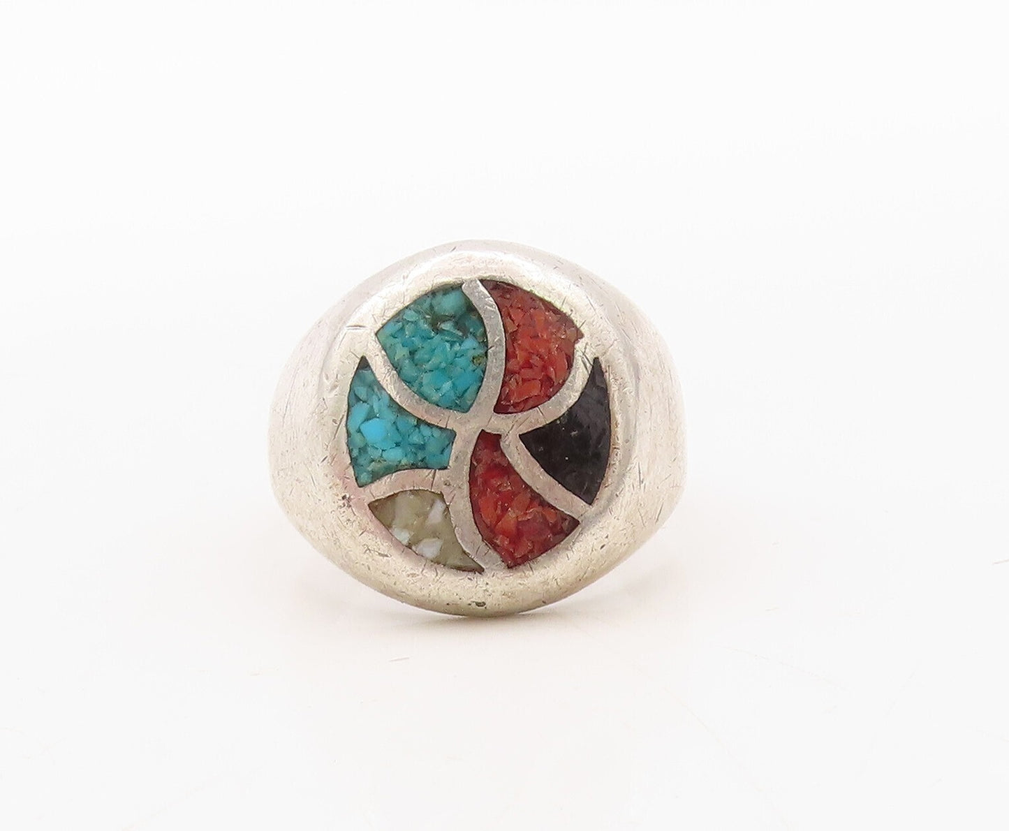 925 Sterling Silver Vintage Ring NAVAJO ZUNI Crushed Turquoise  Sz 9.5  RG31105
