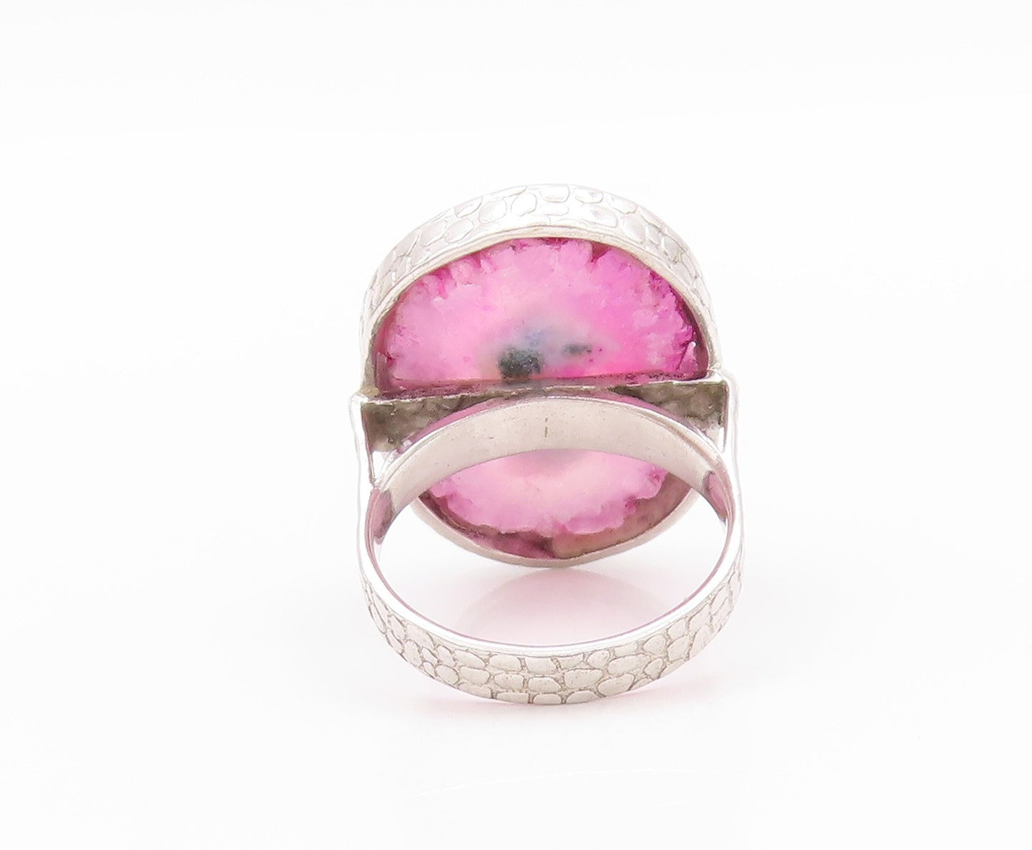 925 Sterling Silver Vintage Ring Pink Natural Patterns Agate  Sz 8  RG32341