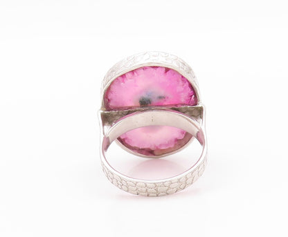 925 Sterling Silver Vintage Ring Pink Natural Patterns Agate  Sz 8  RG32341