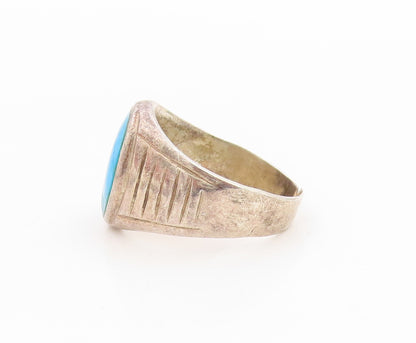 925 Sterling Silver Vintage Ring Cabochon Turquoise Statement Band Sz 7 RG33989