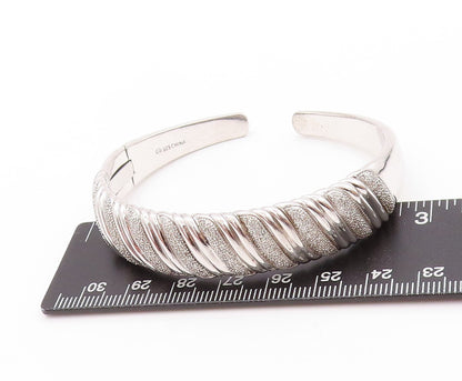 925 Sterling Silver Vintage Bracelet Swirls Etched Diamonds Inlay Cuff  BT11197