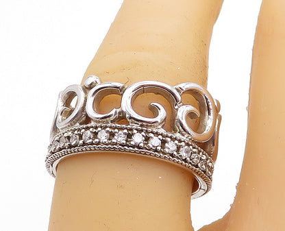 925 Sterling Silver  Cubic Zirconia Royal Crown Motif Band Ring Sz 7  RG5687