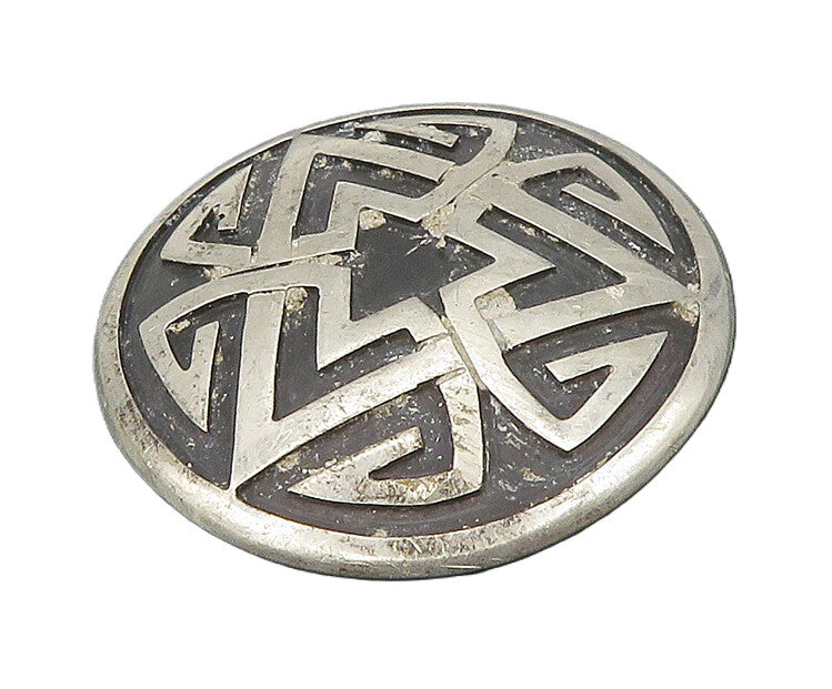 MEXICO 925 Sterling Silver  Vintage Oxidized Pattern Dome Brooch Pin  BP7144