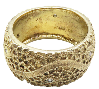 925 Sterling Silver  Vintage Topaz Accented Textured Band Ring Sz 8.5  RG9812