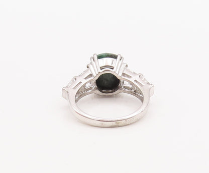 925 Sterling Silver Vintage Ring Green Oval Cut Gemstone & CZ  Sz 7  RG29500