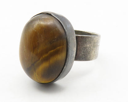 925 Silver  Vintage Cabochon Cut Tiger's Eye Cocktail Ring Sz 5.5  RG11904