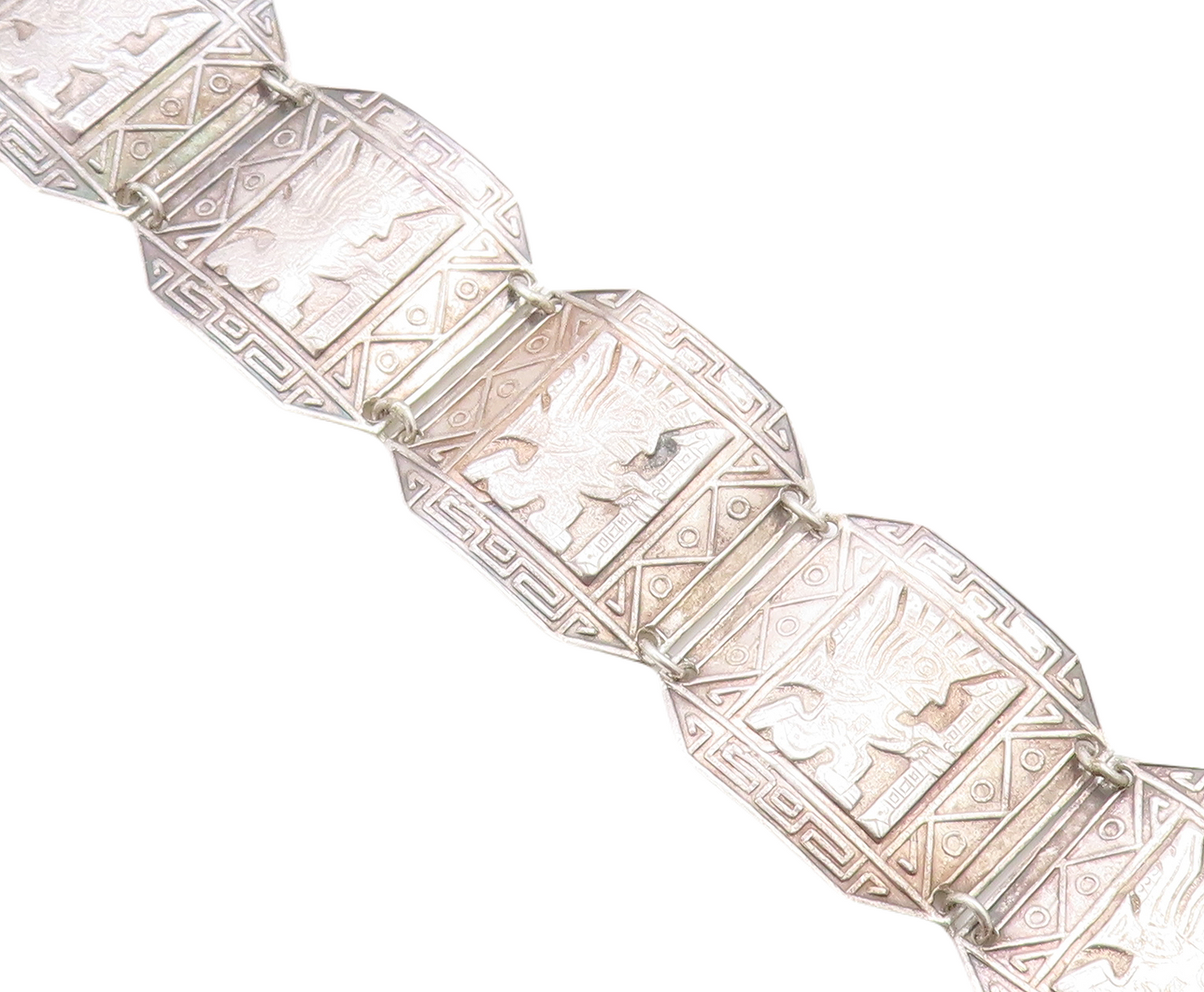 PERU 925 Sterling Silver  Vintage Traditional Pattern Chain Bracelet  BT1825