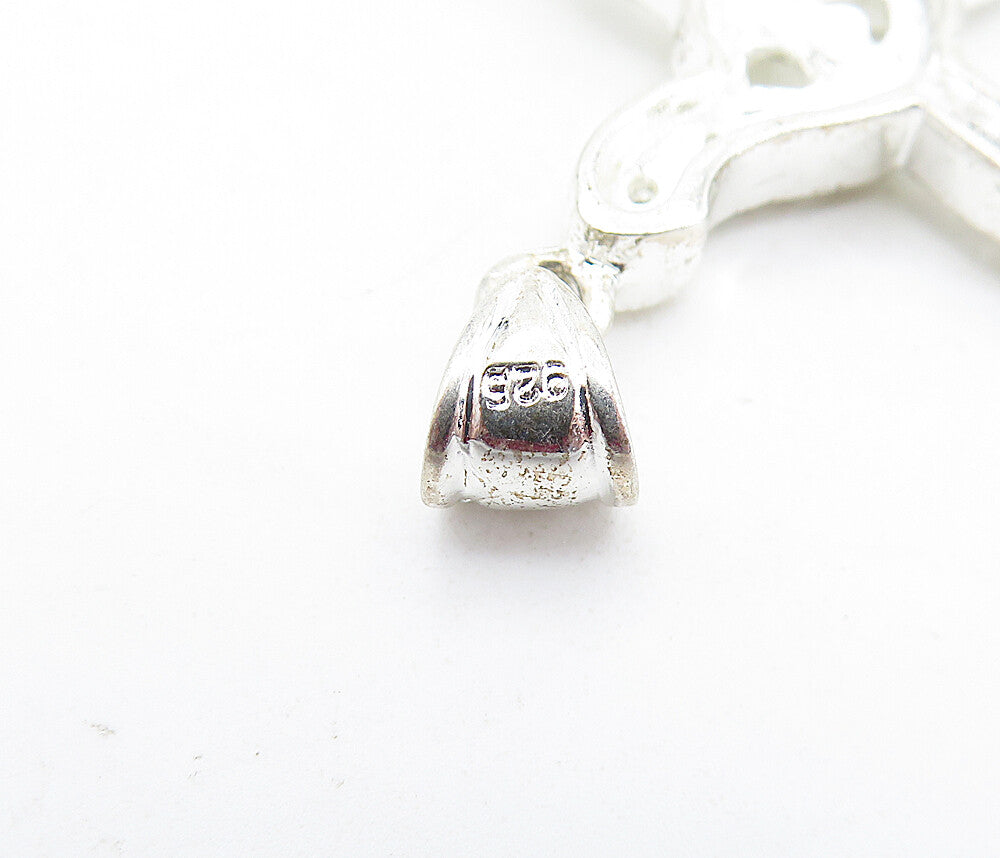 925 Sterling Silver  Shiny Topaz Swirl Religious Cross Drop Pendant  PT4636