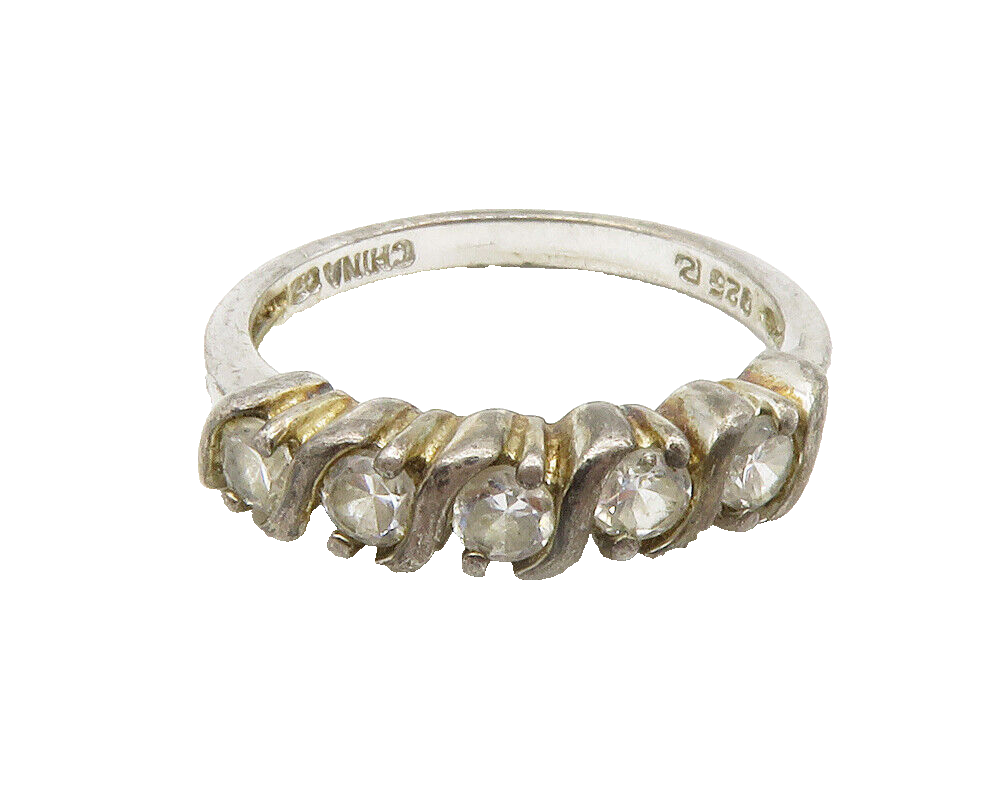 ROSS SIMON 925 Sterling Silver  Vintage Topaz 5 Stone Band Ring Sz 8  RG14757