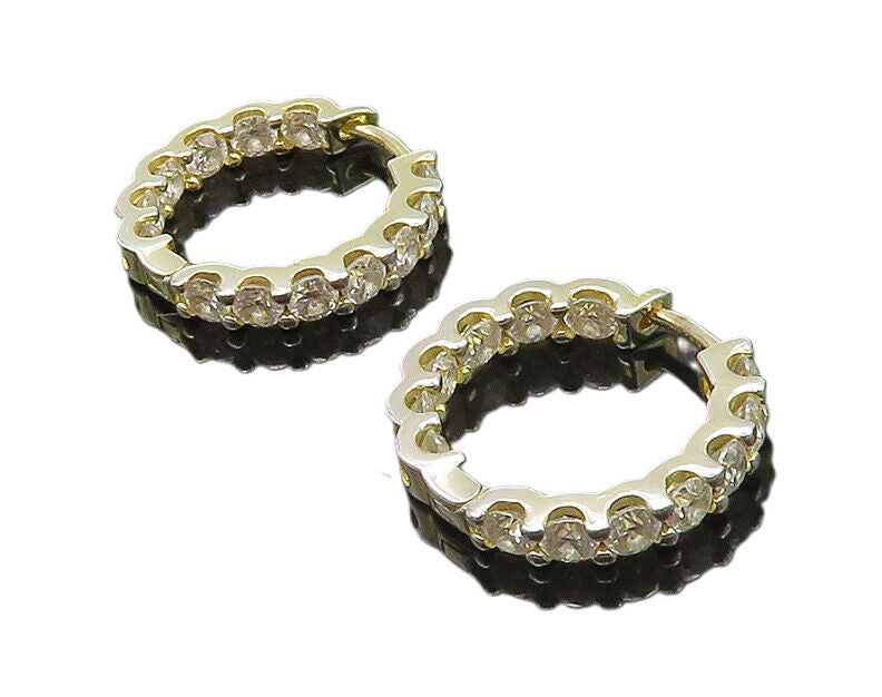 925 Sterling Silver  Vintage Shiny Cubic Zirconia Round Hoop Earrings  EG10856