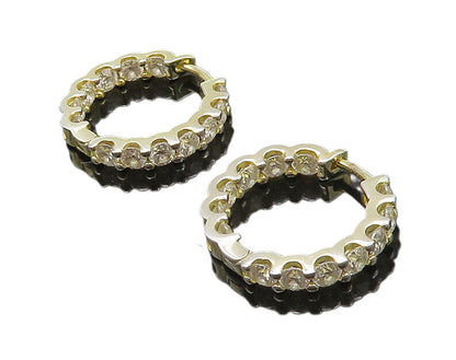 925 Sterling Silver  Vintage Shiny Cubic Zirconia Round Hoop Earrings  EG10856