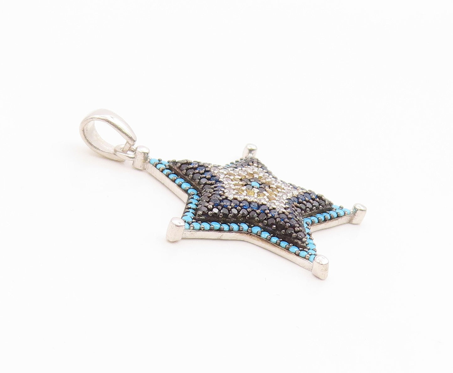 925 Sterling Silver Vintage Pendant Multi Gemstone Celestial Starburst  PT26082