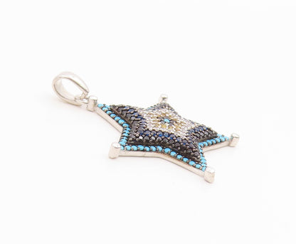 925 Sterling Silver Vintage Pendant Multi Gemstone Celestial Starburst  PT26082