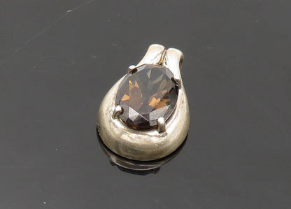 925 Sterling Silver  Vintage Prong Set Faceted Smoky Topaz Pendant  PT16874