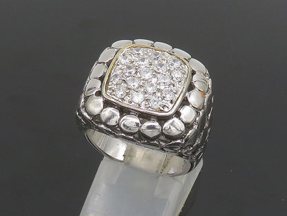 925 Sterling Silver  Vintage Cubic Zirconia Dotted Square Ring Sz 8  RG24344