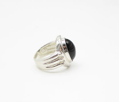 925 Sterling Silver Cabochon Cut Black Onyx Oval Solitaire Ring Sz 4.5 RG2971