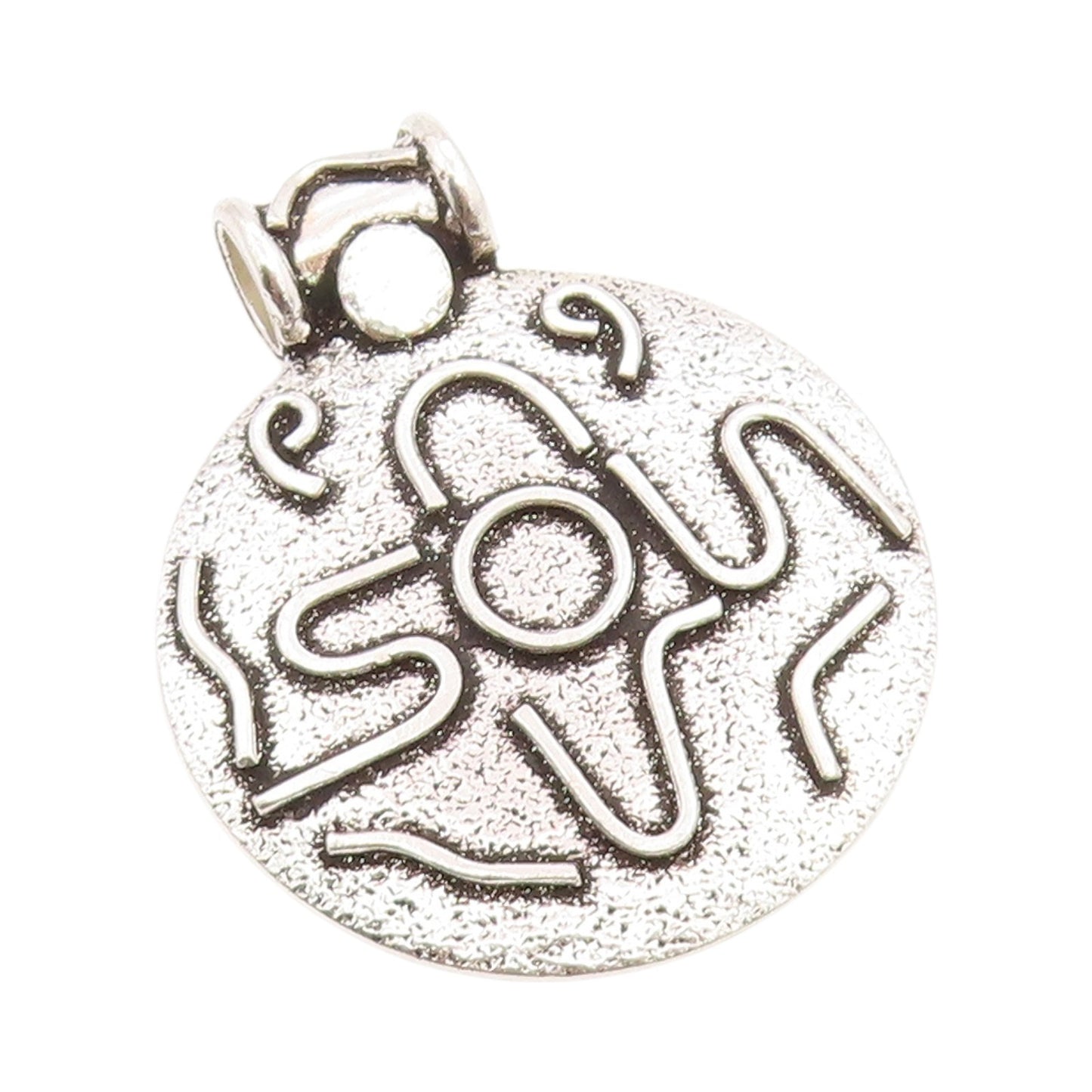 925 Sterling Silver Vintage Pendant Antique Brutalist Carved Coin  PT24384