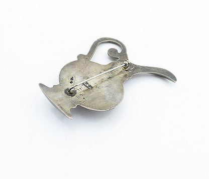 MEXICO 925 Sterling Silver  Vintage Dark Tone Water Pitcher Brooch Pin  BP2501