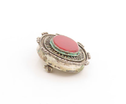 925 Sterling Silver Vintage Brooch Cabochon Red Carnelian Statement Pin  BP11874