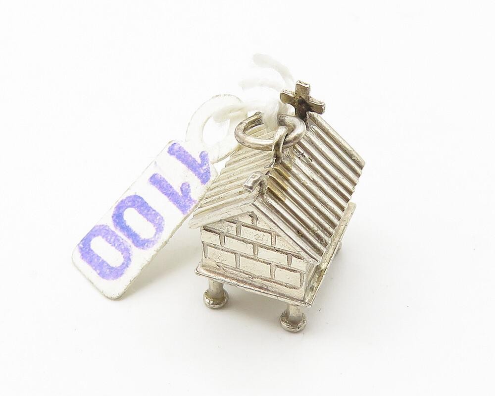 925 Sterling Silver  Vintage Shiny Petite Hollow Cottage House Pendant  PT8247