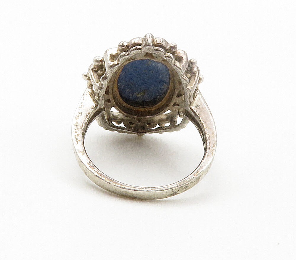 925 Sterling Silver  Vintage Lapis Lazuli Swirl Cocktail Ring Sz 7  RG15354