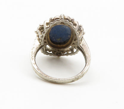 925 Sterling Silver  Vintage Lapis Lazuli Swirl Cocktail Ring Sz 7  RG15354