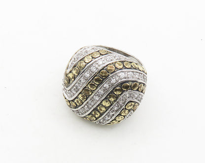 925 Sterling Silver  Vintage Topaz 2 Tone Striped Cocktail Ring Sz 6  RG19841