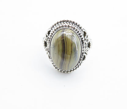 925 Sterling Silver  Cabochon Cut Agate Oval Cocktail Ring Sz 8.5  RG7751