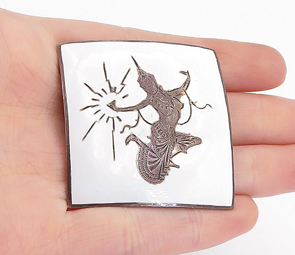 SIAM 925 Sterling Silver  Vintage Enamel Niello Dancer Brooch Pin  BP1576