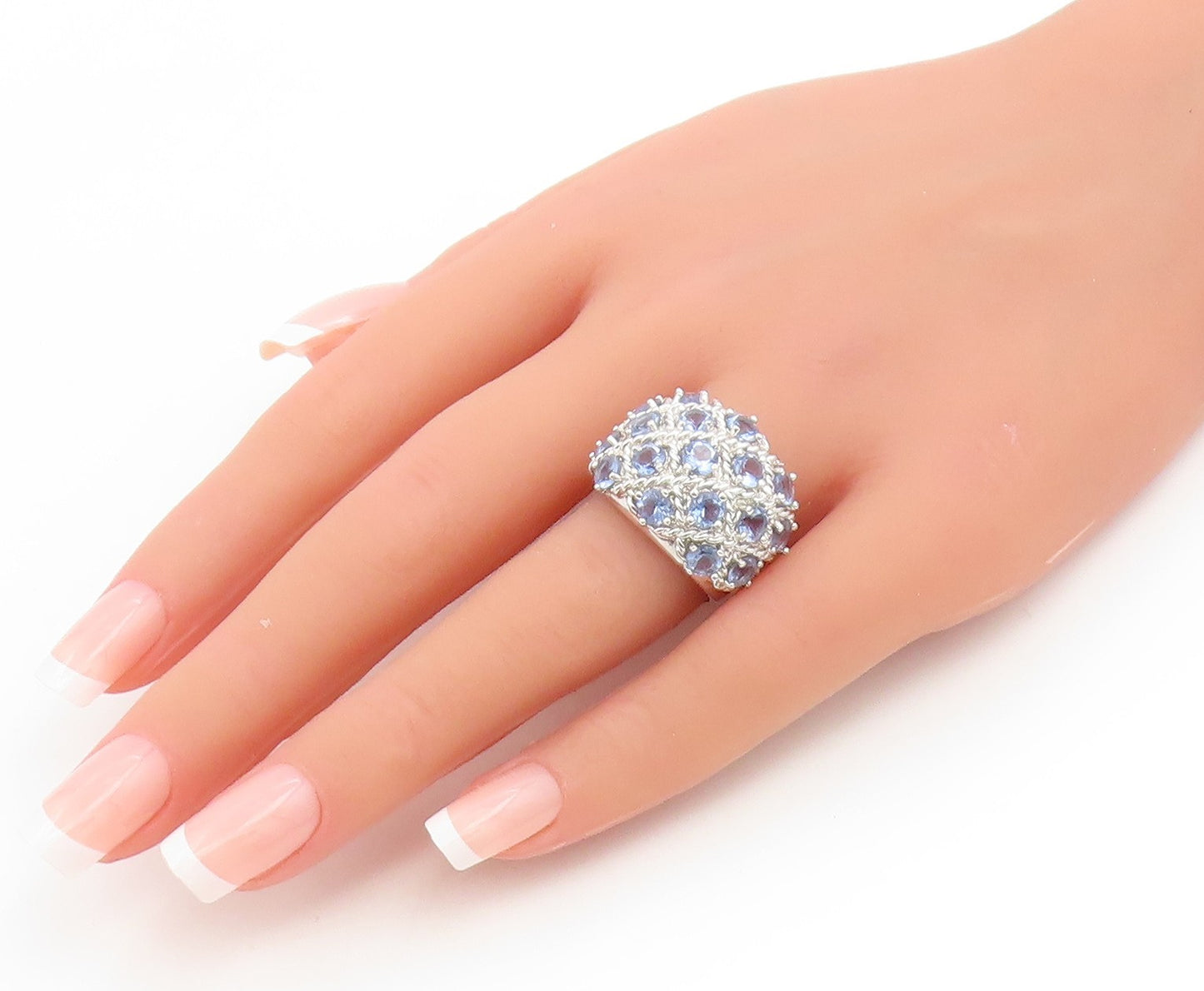 925 Sterling Silver Vintage Ring Sapphire Elegant Twisted Rope Dome Sz 8 RG35037