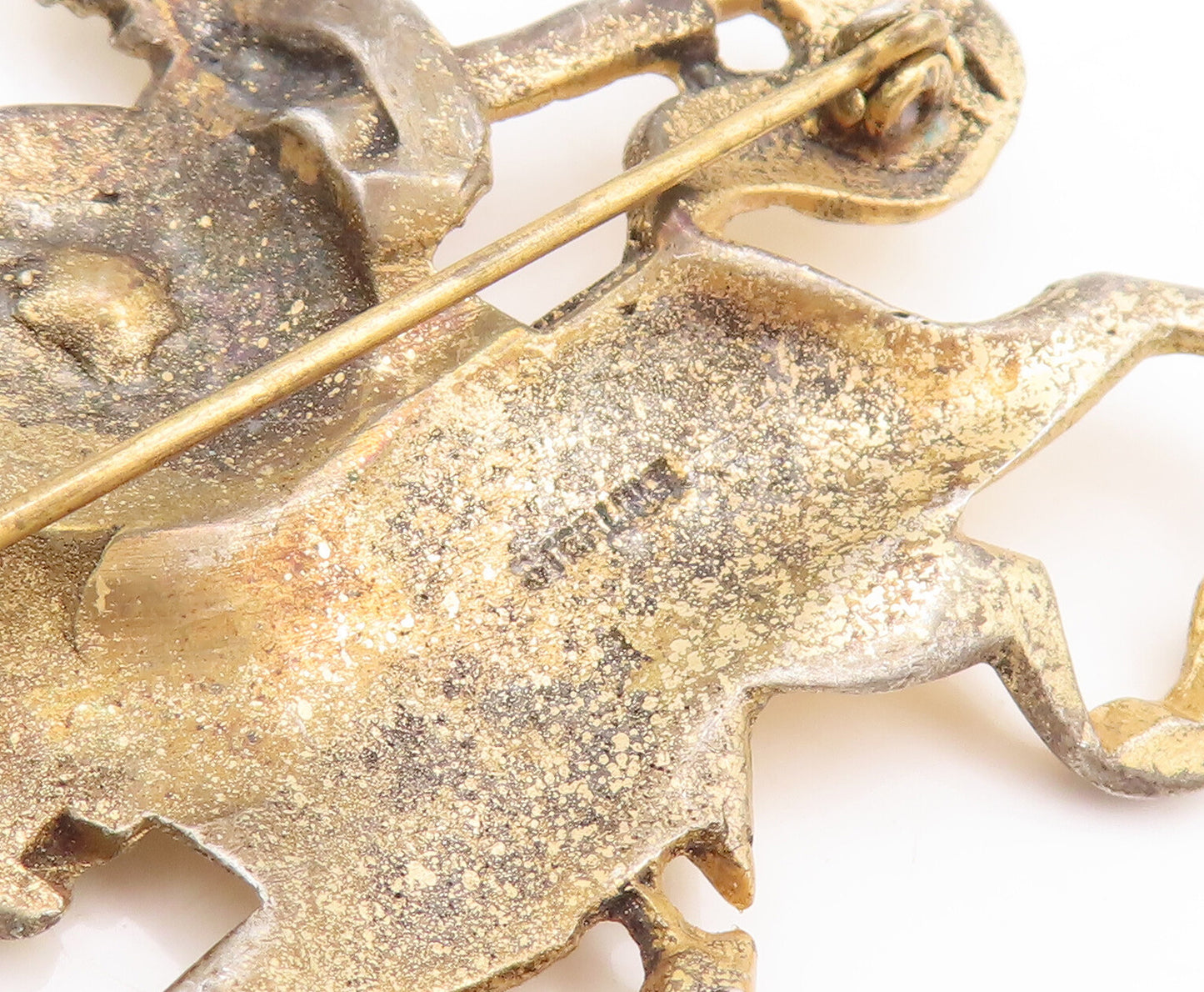 925 Sterling Silver Vintage Brooch Pin Gold Plated Warrior On Horse  BP11079
