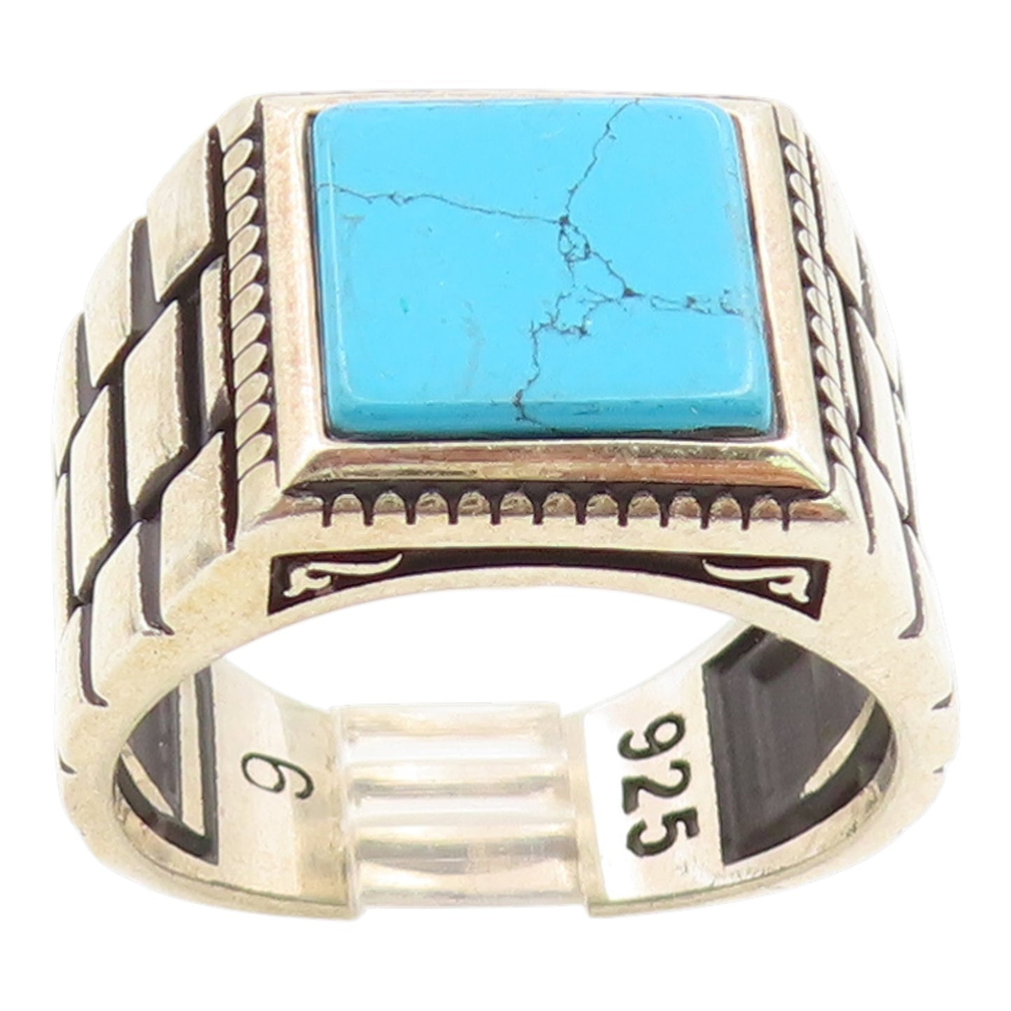 925 Sterling Silver Vintage Ring CHIMODA Turquoise Geometric Band  Sz 9  RG35545
