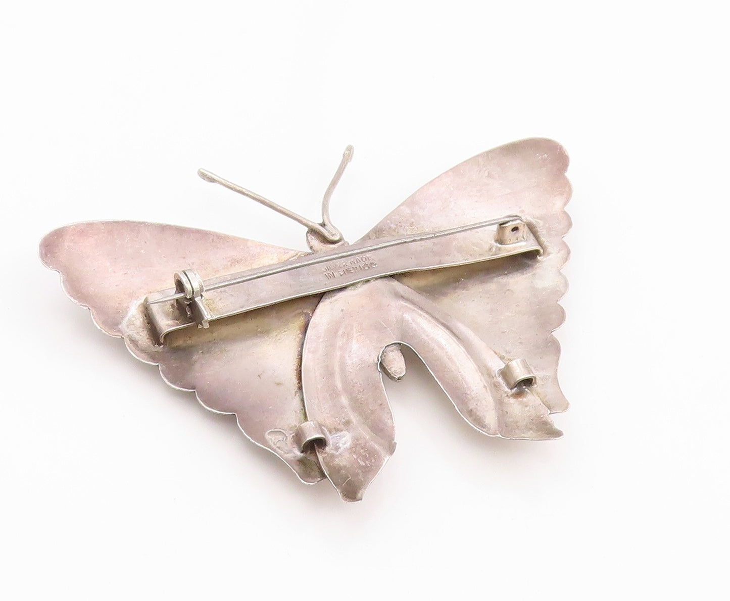 925 Sterling Silver Vintage Brooch Pin MEXICO Round Amethyst Butterfly  BP12509