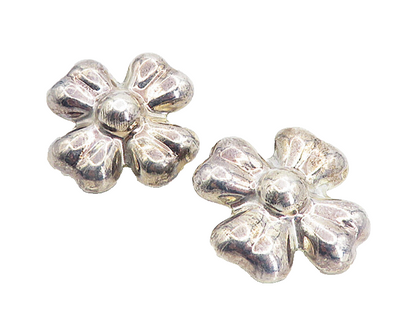 MEXICO 925 Sterling Silver  Vintage Hollow Flower Non Pierce Earrings  EG4476