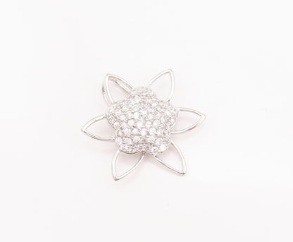 925 Sterling Silver Vintage Pendant Solid Cutout CZ Beaded Flower  PT23067