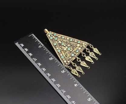 ISRAEL 925 Silver  Vintage Gold Plated Turquoise Pattern Brooch Pin  BP9937