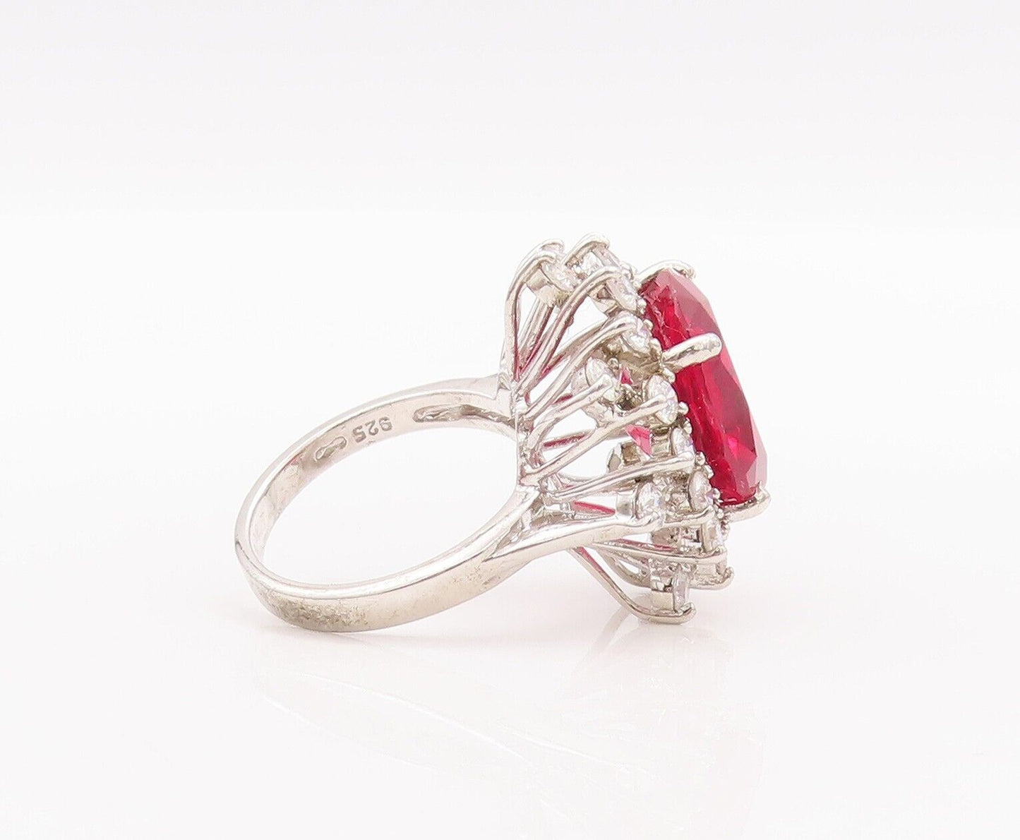 925 Sterling Silver Vintage Ring Designer Floral Beaded Two Tone CZ Sz 8 RG28191