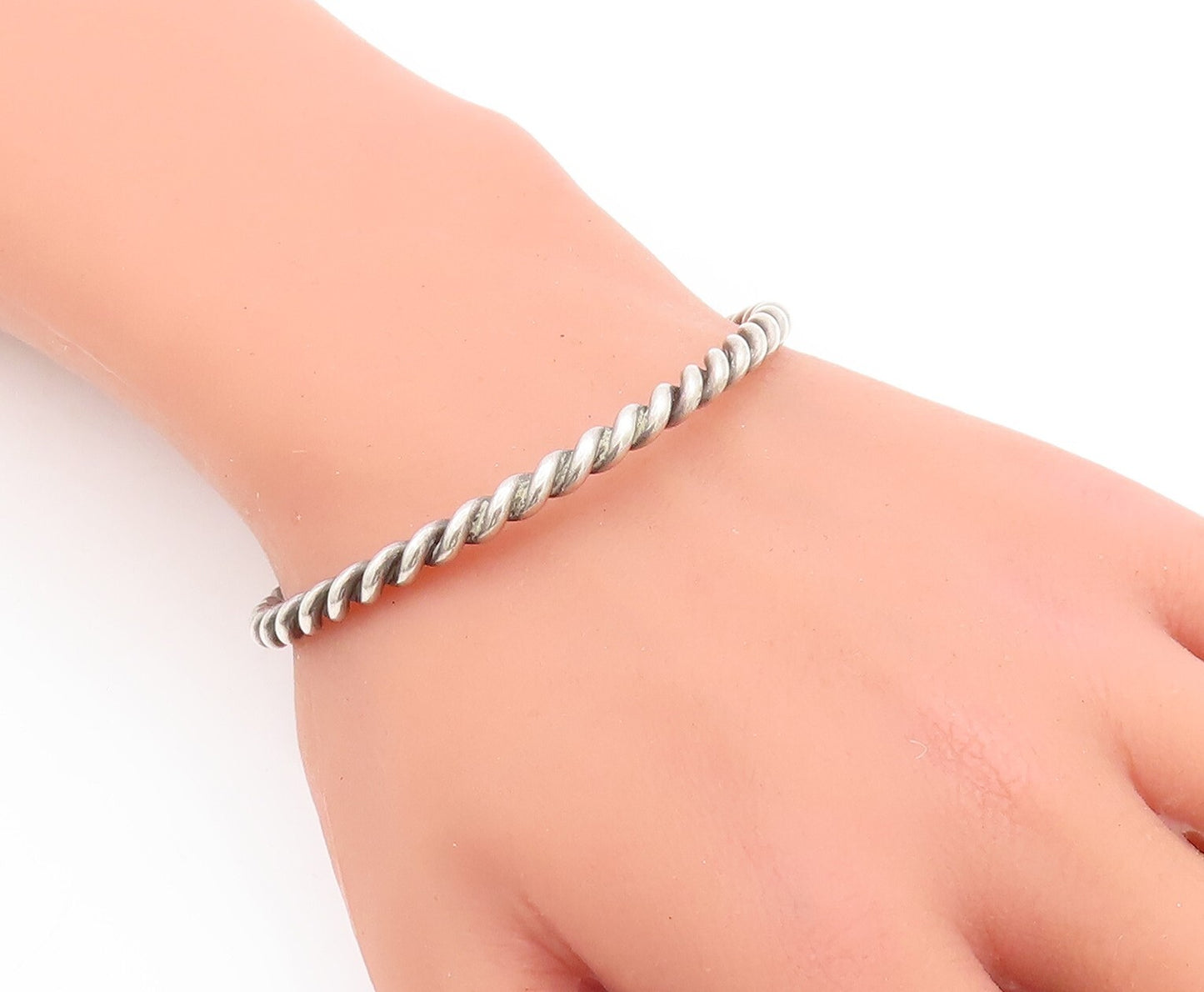 925 Sterling Silver Vintage Bracelet Solid Twisted Rope Cuff BT10674