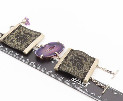 925 Sterling Silver Vintage Natural Amethyst Large Stone Bracelet BT9883