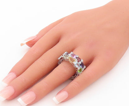 925 Sterling Silver Vintage Ring Multi Shape Multi Cut Topaz Band Sz 8.5 RG30200