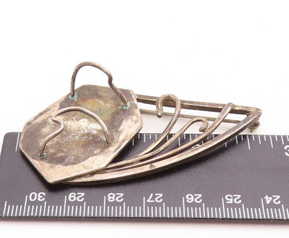925 Sterling Silver Vintage Brooch Pin NAVAJO ZUNI Dark Tone Brutalist  BP11408
